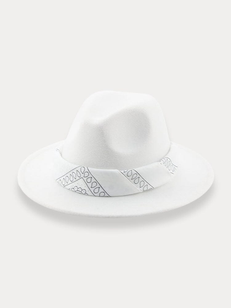 Flat Brim Fedora Hat with Kirchief Hat coofandy White F(56-58) 