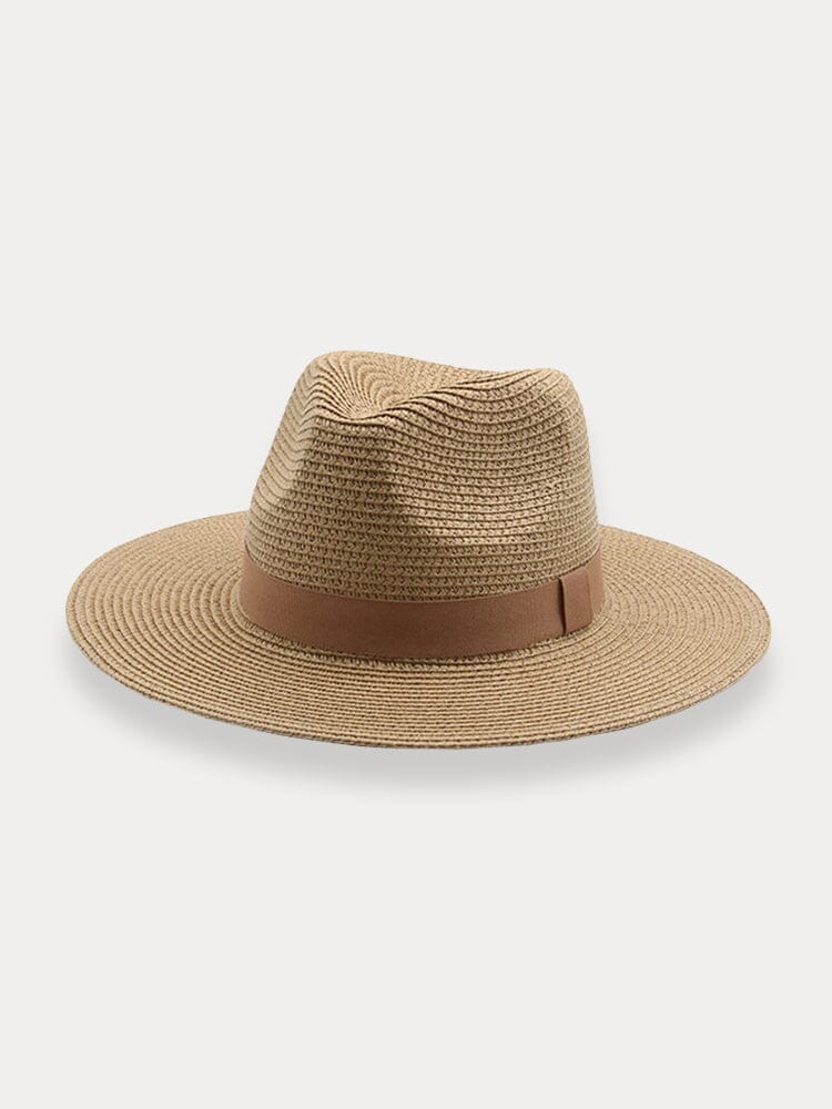 Classic Flat Brim Beach Hat Hat coofandy Khaki-PAT1 F(56-58) 