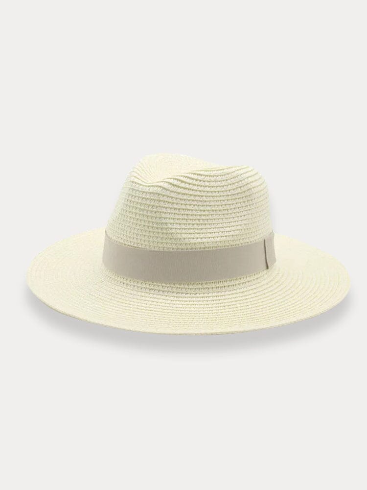Classic Flat Brim Beach Hat Hat coofandy Cream White F(56-58) 