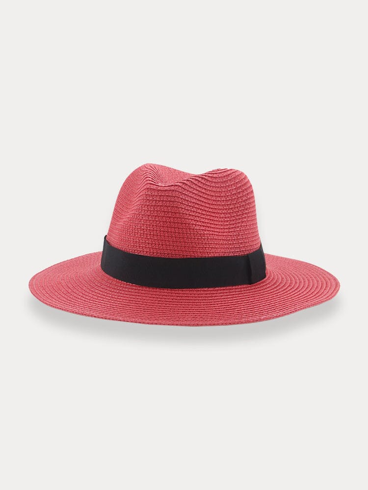 Breathable Flat Brim Beach Hat Hat coofandy Red F(56-58) 