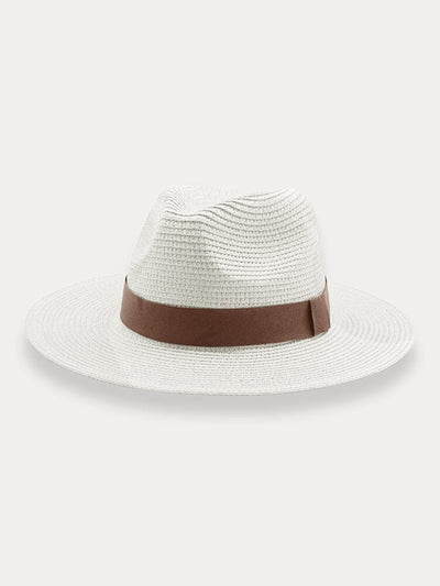 Classic Flat Brim Beach Hat Hat coofandy White F(56-58) 