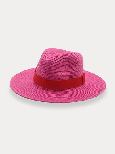 Breathable Flat Brim Beach Hat Hat coofandy Rose Red F(56-58) 