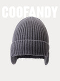 Warm Earflaps Knit Cuffed Beanie Hat coofandy 