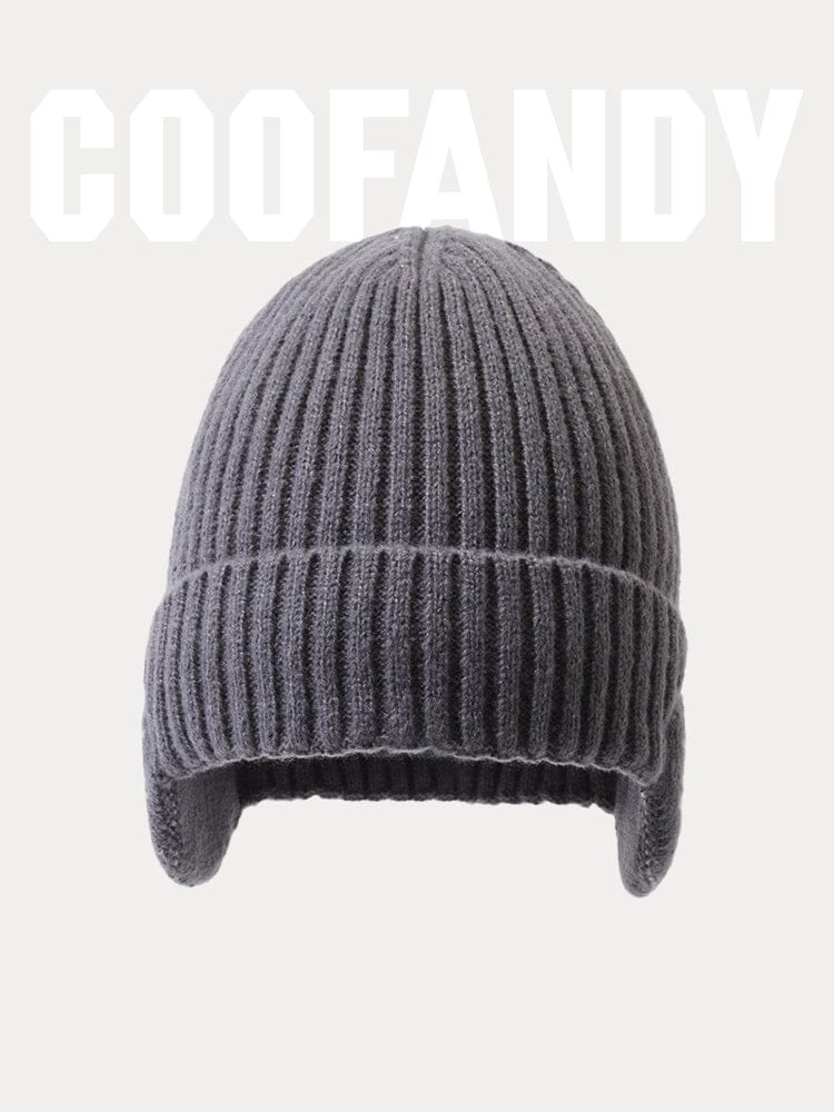 Warm Earflaps Knit Cuffed Beanie Hat coofandy 
