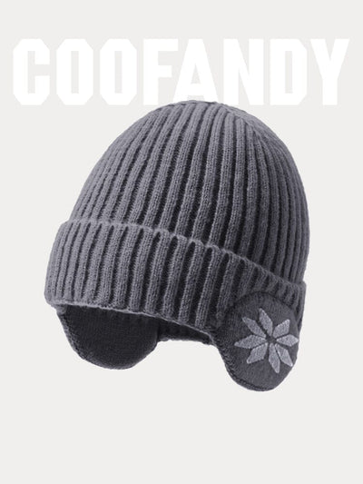 Warm Earflaps Knit Cuffed Beanie Hat coofandy Dark Grey F 