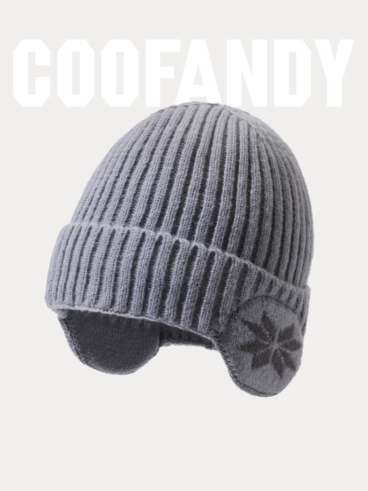 Warm Earflaps Knit Cuffed Beanie Hat coofandy Light Grey F 