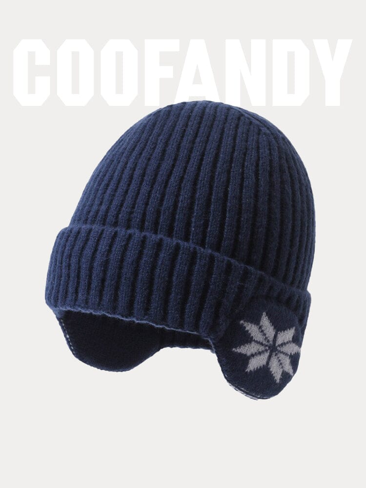 Warm Earflaps Knit Cuffed Beanie Hat coofandy Navy Blue F 