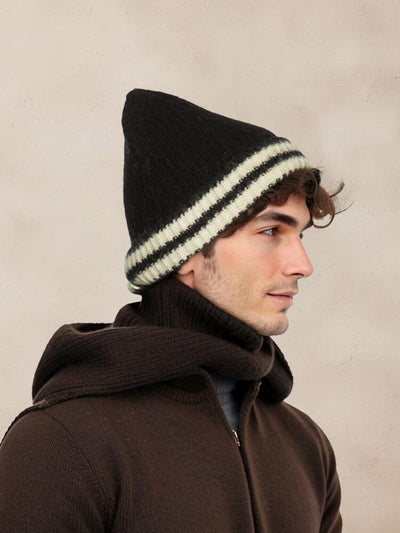 Warm Aesthetic Striped Knit Beanie Hat coofandy Black F (23*23 cm) 