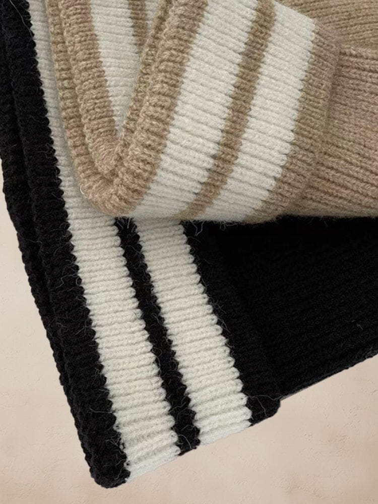 Warm Aesthetic Striped Knit Beanie Hat coofandy 