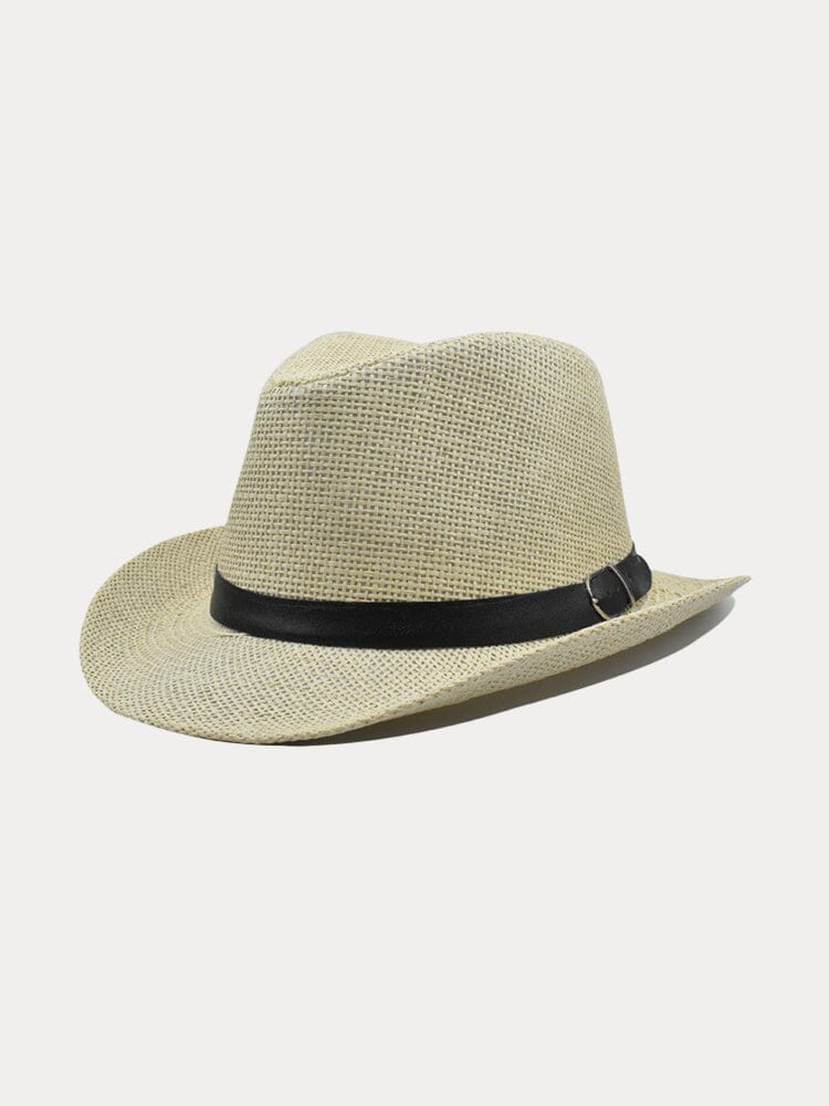 Western Cowboy Woven Straw Hat Hat coofandy Beige F(56-58) 