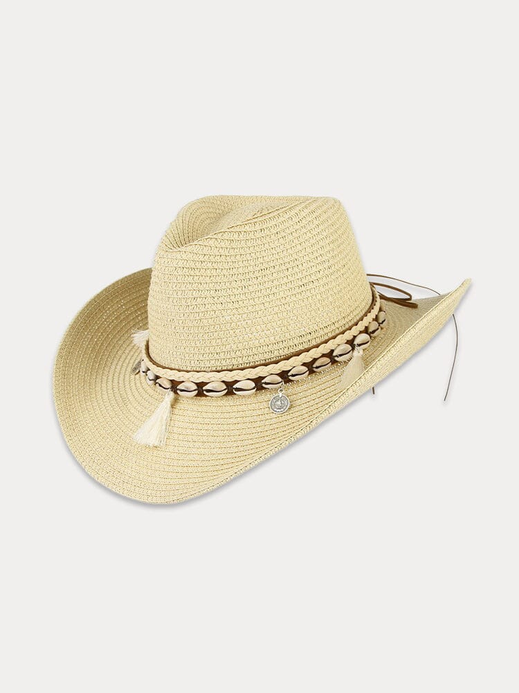 Stylish Wide Brim Woven Straw Hat Hat coofandy Beige F(56-58) 