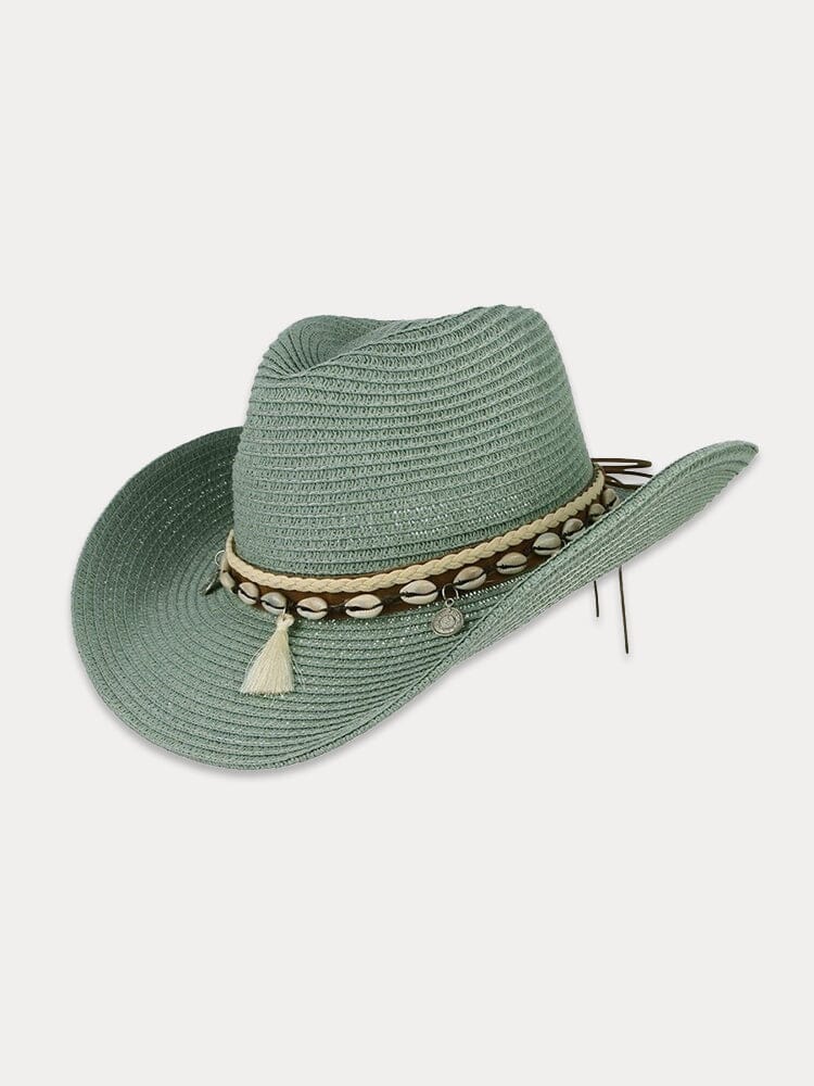 Stylish Wide Brim Woven Straw Hat Hat coofandy Green F(56-58) 