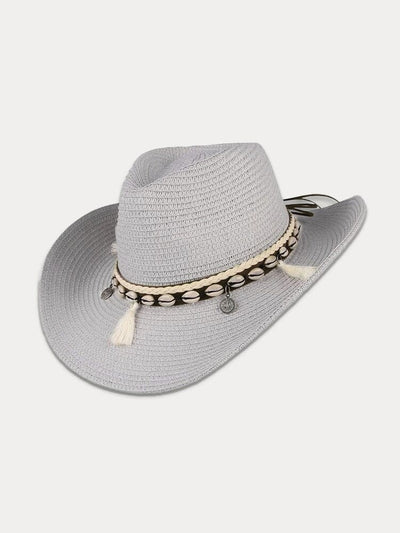 Stylish Wide Brim Woven Straw Hat Hat coofandy Grey White F(56-58) 