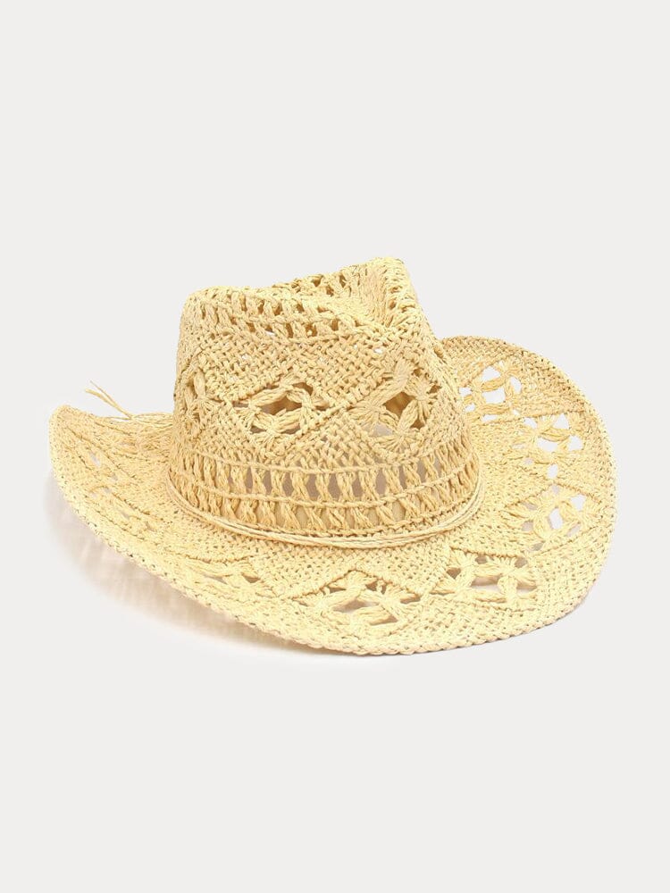 Breathable Hollow Woven Straw Hat Hat coofandy Light Yellow F(56-58) 