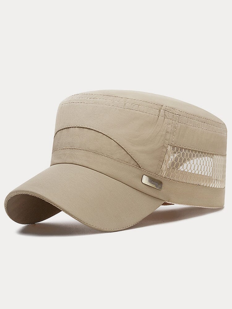 Breathable Mesh Flat Top Cap Hat coofandystore Khaki One Size 