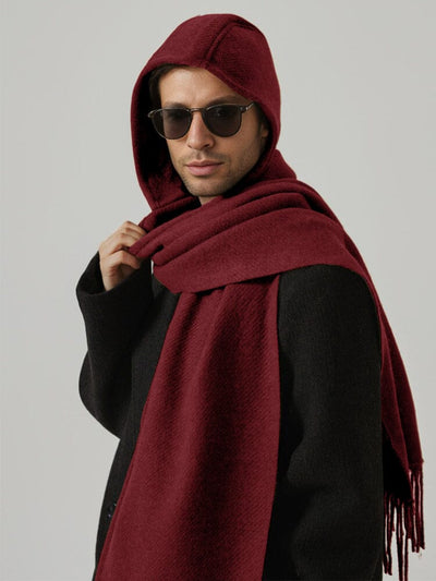 Warm Reversible Hooded Poncho Scarf Scarf coofandy Red One Size 