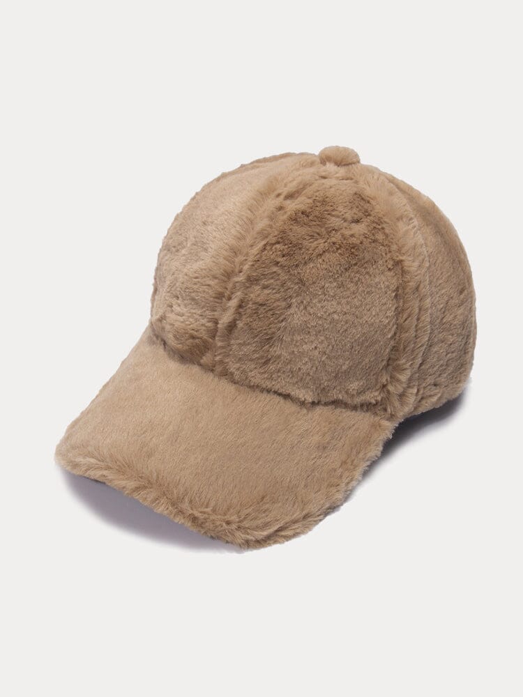 Comfy Faux Fur Baseball Cap Accessories coofandystore Khaki One Size 