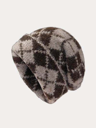 Comfy Checkered Knit Beanie Accessories coofandystore Brown One Size 