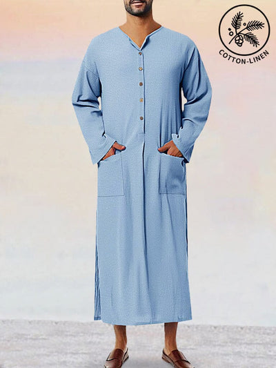Soft Loose Fit Cotton Linen Robe Robe coofandy Sky Blue S 