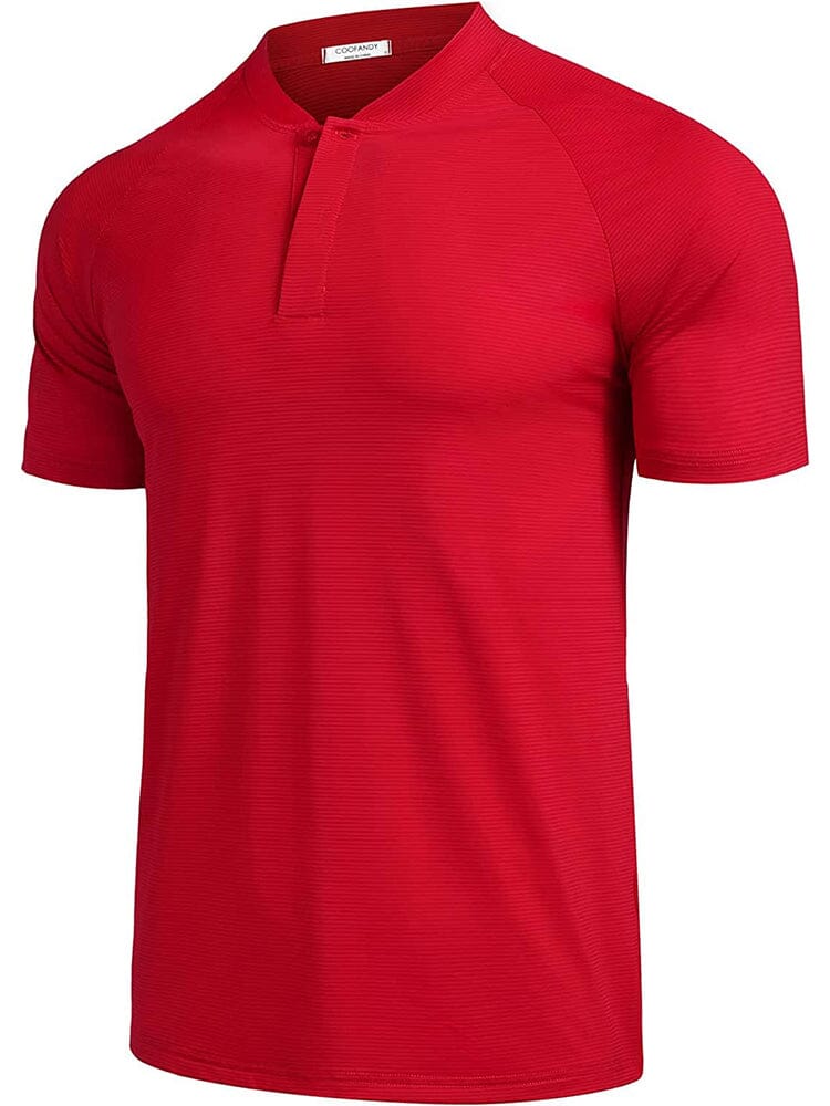 Short Sleeve Collarless Golf Polo Shirts (US Only) Polos Coofandy's Red M 