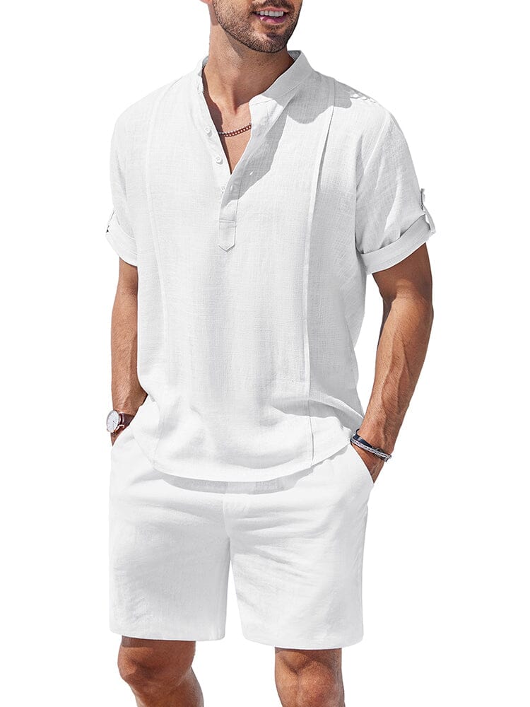 Cozy Lightweight Solid Shirt Sets (US Only) Beach Sets coofandy White S 