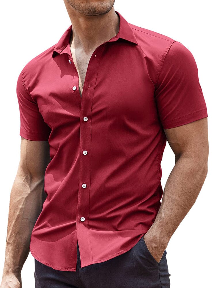 Classic Stretchy Business Shirt Shirts coofandy Wine Red XS 