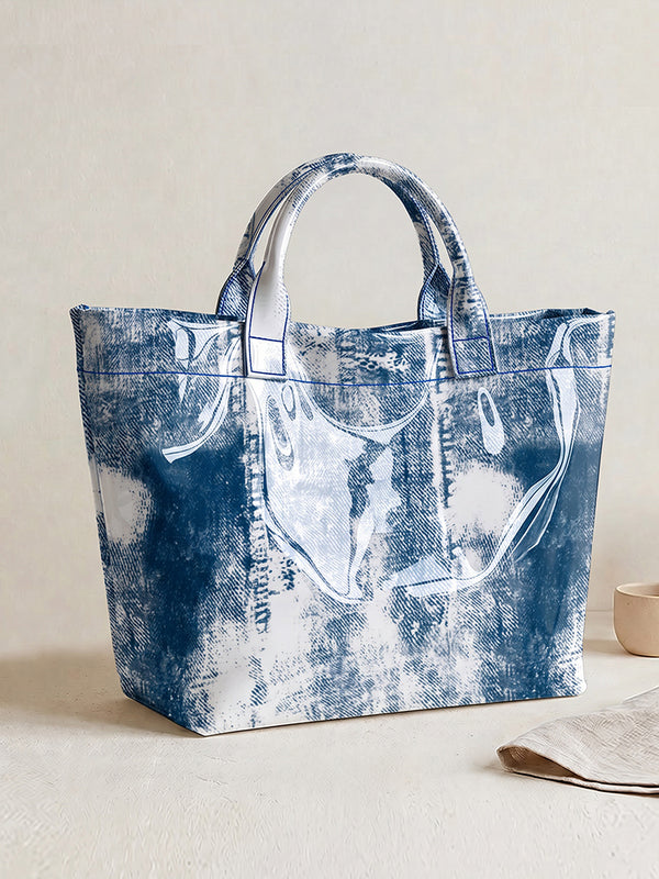 Fashion Denim-Print Tote Bag