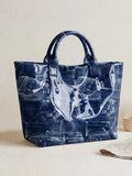 Fashion Denim-Print Tote Bag