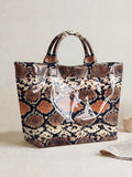 Spacious Snakeskin Print Tote Bag