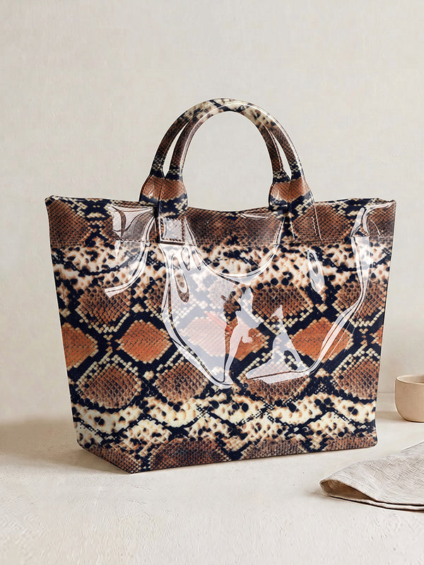 Spacious Snakeskin Print Tote Bag