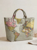 World Map & Scenic Landscape Tote Bag
