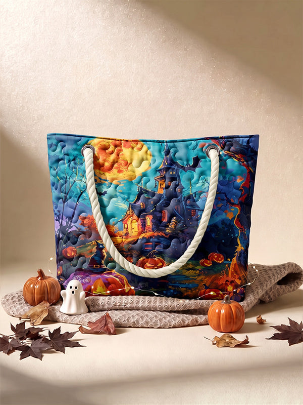 Haunted House Halloween Quilted Tote Bag