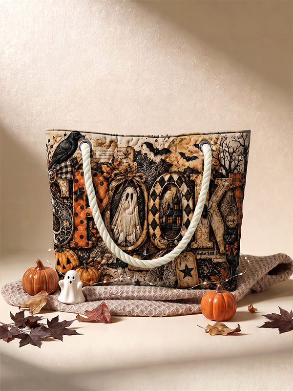 Vintage Spooky Halloween Quilted Tote Bag