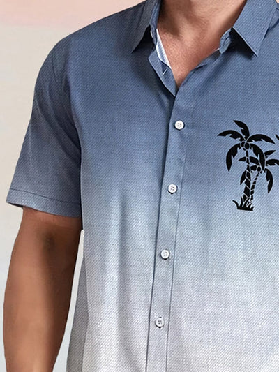 Gradient Coconut Tree Printed Cotton Linen Shirt Shirts coofandy 