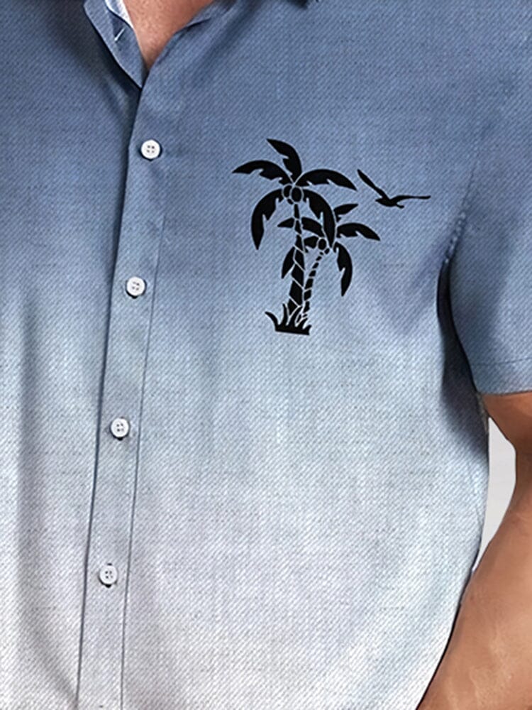 Gradient Coconut Tree Printed Cotton Linen Shirt Shirts coofandy 