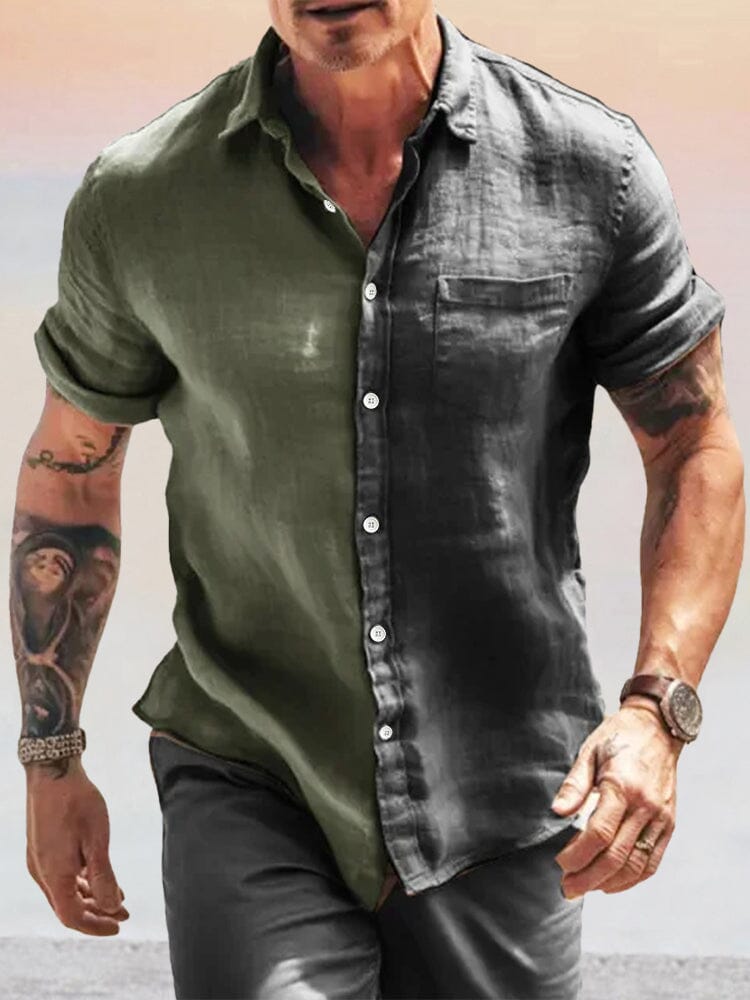 Breathable Splicing Cotton Linen Shirt with Pocket Shirts coofandy Army Green S 