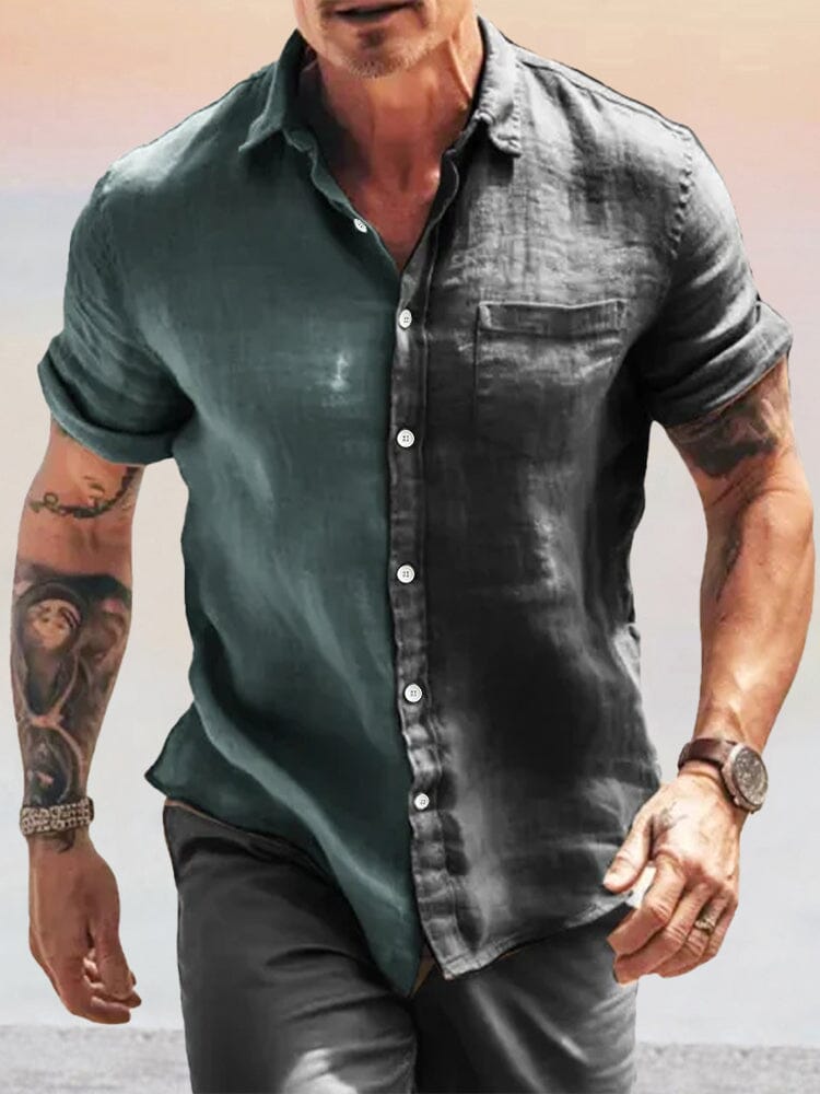 Breathable Splicing Cotton Linen Shirt with Pocket Shirts coofandy Dark Green S 