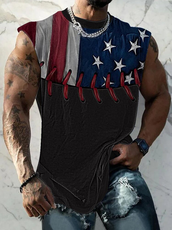 Casual Flag Printed Tank Top Tank Tops coofandy Black S 