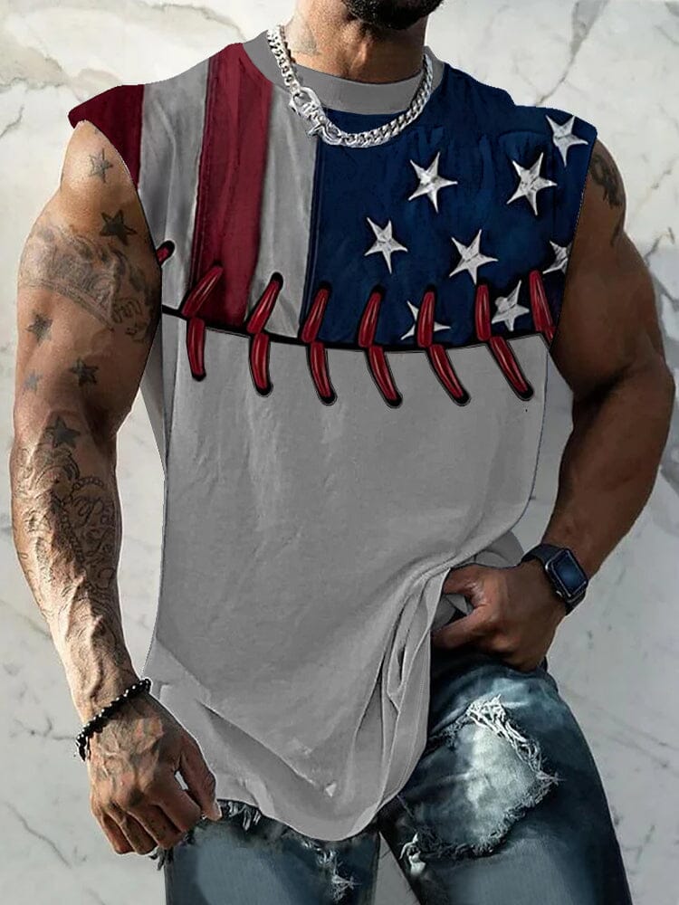 Casual Flag Printed Tank Top Tank Tops coofandy Light Grey S 