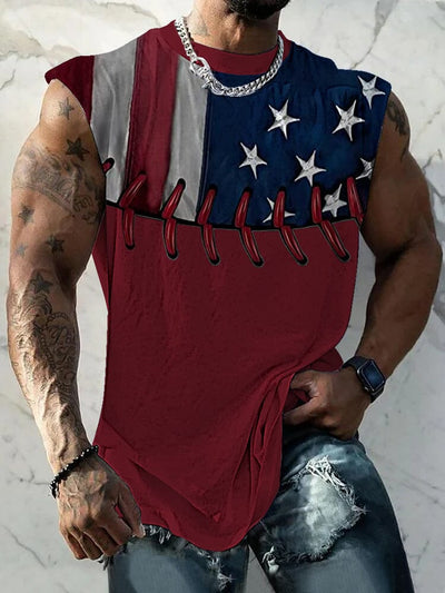 Casual Flag Printed Tank Top Tank Tops coofandy Red S 