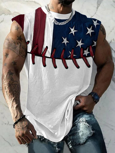 Casual Flag Printed Tank Top Tank Tops coofandy White S 