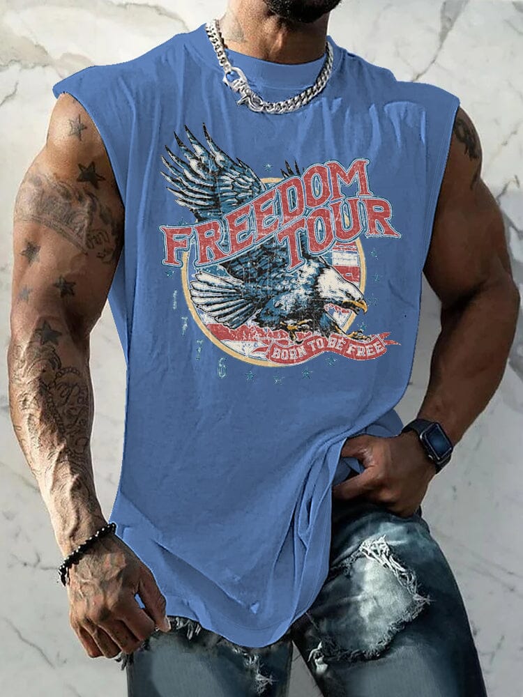 Loose Fit Eagle Printed Tank Top Tank Tops coofandy Pat1-Blue S 