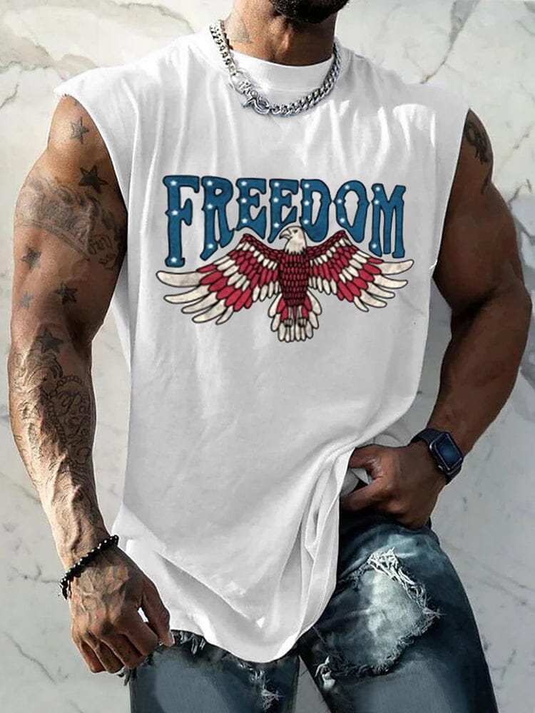 Loose Fit Eagle Printed Tank Top Tank Tops coofandy Pat2-White S 