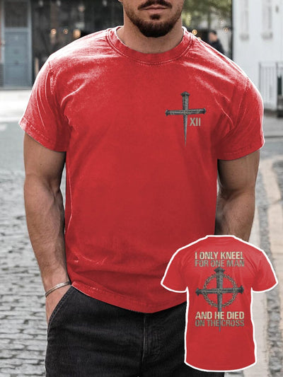 Casual Soft Crucifix Printed T-shirt T-shirt coofandy Red S 