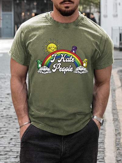 Stylish Rainbow Print T-shirt T-shirt coofandy Army Green S 
