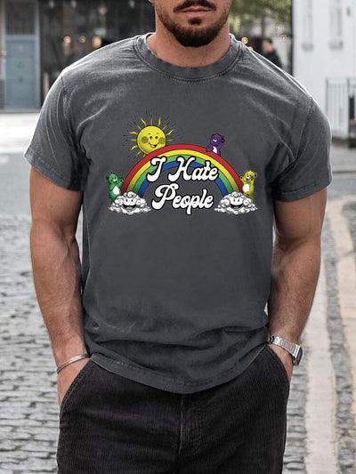 Stylish Rainbow Print T-shirt T-shirt coofandy Dark Grey S 