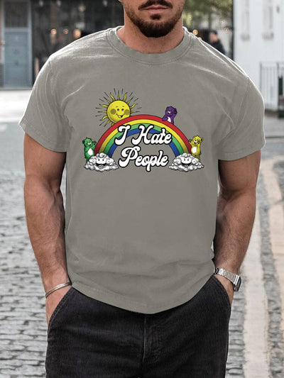 Stylish Rainbow Print T-shirt T-shirt coofandy Light Grey S 