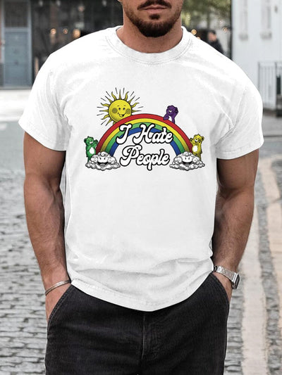 Stylish Rainbow Print T-shirt T-shirt coofandy White S 