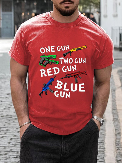 Casual Breathable Gun Print T-shirt T-shirt coofandy Red S 