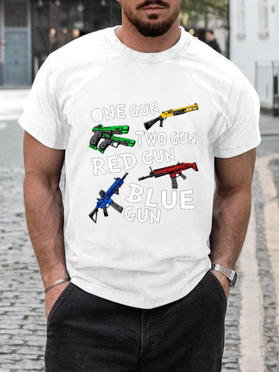 Casual Breathable Gun Print T-shirt T-shirt coofandy White S 